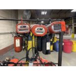 Lot - (5) CM Electric Crane Hoists, Consisting of: (2) 1/2-Ton, (1) 1/4-Ton, with (3) Pendants (with