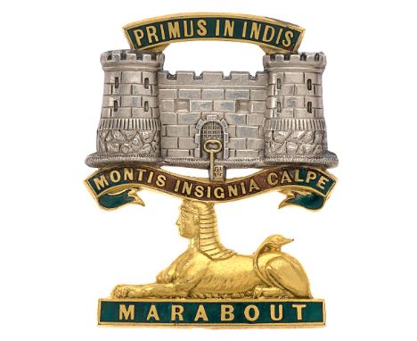 Dorsetshire Regiment Victorian Officer's forage cap badge circa 1881-94 .  Good scarce silver two tower Castle and Key surmou