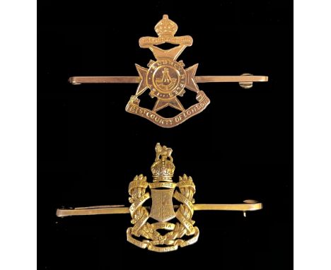 21st Bn London Regiment &amp; King Edward's Horse Gold &amp; Enamel Regimental Sweetheart Brooches.  The 21st London Regiment