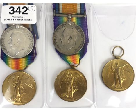 WW1 British Campaign Medal Pairs HLI &amp; Labour Corps.  Comprising: 2x British War Medal and Victory Medal Pairs awarded to