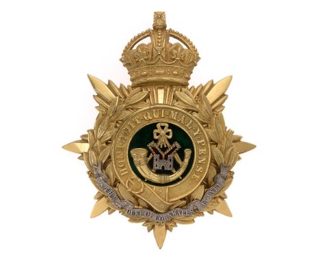 Badge. The Duke of Cornwall Light Infantry Officer's helmet plate circa 1901-14.  Splendid gilt crowned star mounted with Gar