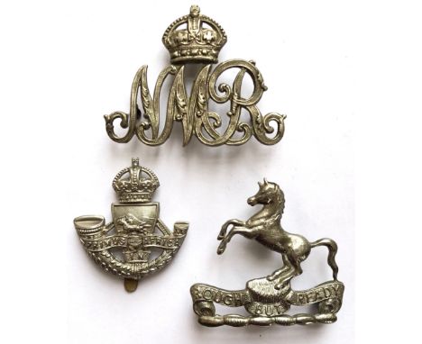 3 South African badges.  Natal Mounted Rifles (KC) ... Durban Light Infantry ... Natal Mounted Rifles pouch badge. Each compl