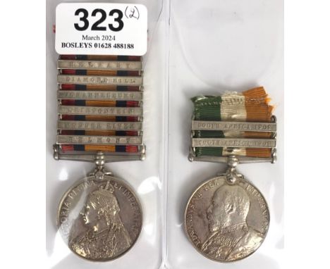 Boer War Coldstream Guards Queen's South Africa 6 Clasp Pair of Medals.  Awarded to "170 PTE R BRINDLEY COLDSTREAM GUARDS". C