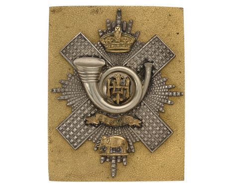 Badge. Scottish. Highland Light Infantry Victorian Officer's HLI shoulder belt plate circa 1881-1901. Fine scarce seeded gilt