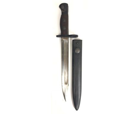 British Jungle Carbine No5 Bayonet  A good example, short single edged Bowie blade with central fuller.  Blackened steel larg