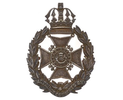 Badge. Rifle Brigade Militia Victorian Officer's 1896 HM silver helmet plate.  Fine scarce Birmingham hallmarked die-stamped 