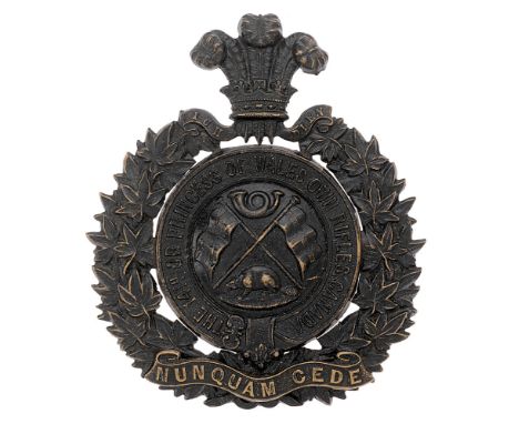 Badge. Canadian 14th Bn. or Princess of Wales's Own Rifles Militia helmet plate.  Good scarce die-stamped blackened brass Map