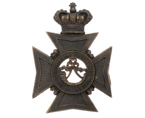 Badge. 1st Northumberland and Berwick-upon-Tweed Rifle Volunteers helmet plate circa 1880-83.  Good scarce die-stamped blacke