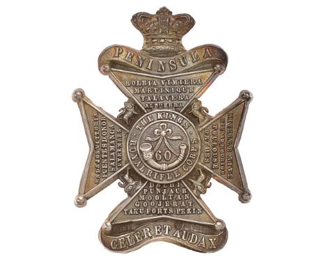60th King's Royal Rifle Corps Victorian Officer's 1886 HM silver glengarry badge. Fine scarce Birmingham hallmarked Maltese c