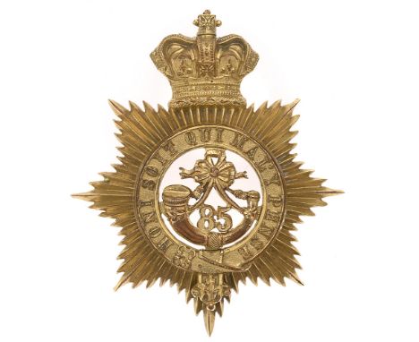 Badge. 85th Foot (King's Light Infantry) Victorian Officer's shako plate circa 1855-61.  Fine scarce die-stamped gilt crowned