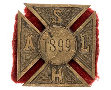 South African Light Horse Boer War sheet brass slouch hat badge circa 1899-1902.  Good thick brass Maltese cross example. Arm