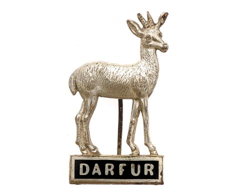 Sudan, Darfur Province 1930's white metal cap / pagri badge.  Good scarce die-stamped white metal Gazelle standing on a black