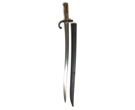 1871 Dated French Chassepot Bayonet.  Single edged Yataghan blade with large fuller. The hilt with steel hook quillon,  muzzl