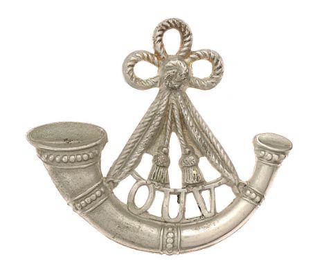Oxford University Volunteers pre 1908 cap badge.  Good rare die-stamped white metal strung bugle; OUV lodged between the cord