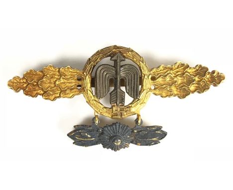 German Third Reich WW2 Luftwaffe Operational Flying Clasp with pendent for Day Fighters.  Good scarce post 1942 die-cast 1st 