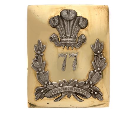 Badge. 77th (East Middlesex) Regiment of Foot Victorian Officer's shoulder belt  plate circa 1830-55.  Good scarce gilt recta