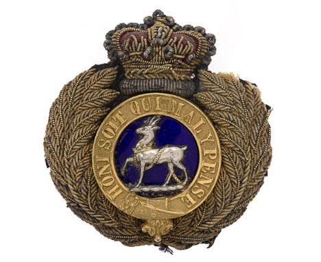 Royal Warwickshire Regiment Victorian Officer's post 1881 bullion forage cap badge.  Good scarce gold wire embroidered crown 