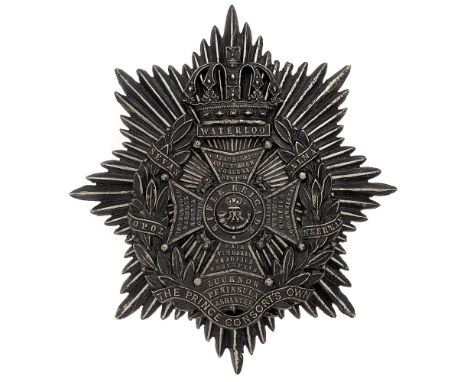 Badge. Rifle Brigade Victorian Officer's helmet plate circa 1878-84.  Fine scarce blackened silver example with burnished hig