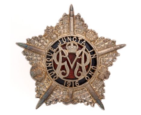 Machine Gun Guards WW1 Officer's 1918 HM silver and enamel cap star. Fine scarce Birmingham hallmarked die-cast star with pie