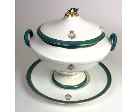 14th (Bucks.) Foot 2nd Battalion Officers mess china Tureen. A rare late 19th Century three piece tureen. The white china wit