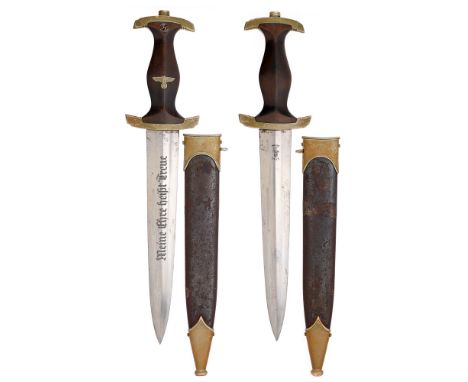 German Third Reich 1933 model SS dagger by E.P &amp; S, Solingen.  Good scarce example, the blade etched Meine Ehre heist Tre