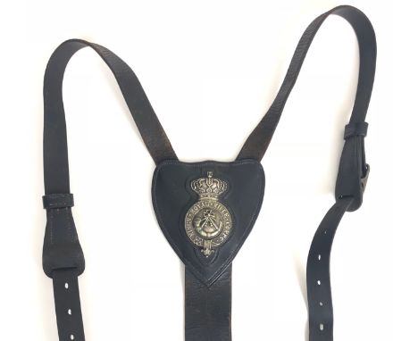 King's Royal Rifle Corps horse harness breast badge from an Officer's charger A good scarce black leather heart shaped pad, c