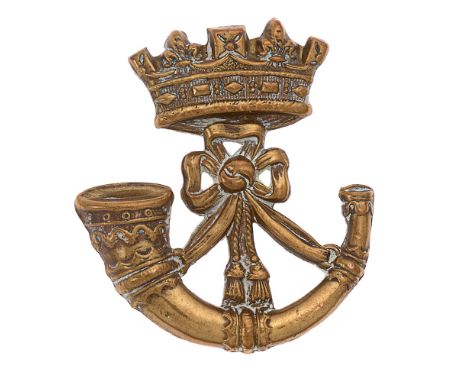 Duke of Cornwall's Light Infantry Victorian cap badge circa 1896-1900.   Good scarce die-stamped brass Ducal coronet over str
