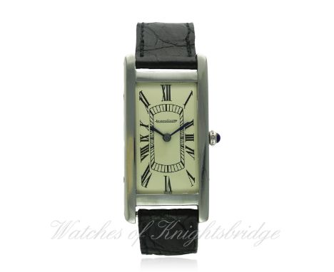 A GENTLEMAN'S PLATINUM JAEGER LECOULTRE WRIST WATCH CIRCA 1940s
D: White dial with applied Roman numerals, inner minute track