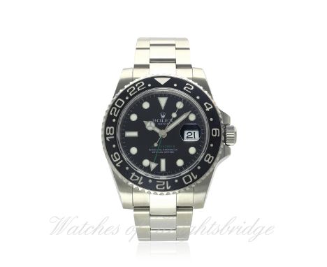 A GENTLEMAN'S STAINLESS STEEL ROLEX OYSTER PERPETUAL DATE GMT MASTER II BRACELET WATCH DATED 2008, REF. 116710LN, WITH BOX, P