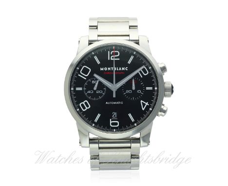 A GENTLEMAN'S STAINLESS STEEL MONTBLANC TIMEWALKER AUTOMATIC CHRONOGRAPH BRACELET WATCH CIRCA 2012, REF. 7069
D: Black dial w