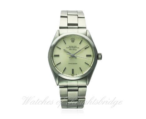 A GENTLEMAN'S STAINLESS STEEL ROLEX OYSTER PERPETUAL AIR KING PRECISION BRACELET WATCH CIRCA 1972, REF. 5500 / 1002
D: Silver