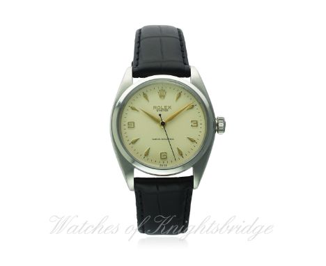 A GENTLEMAN'S STAINLESS STEEL ROLEX OYSTER PRECISION WRIST WATCH CIRCA 1961, REF. 6426
D: Silver dial with gilt 3-6-9 Arabic 