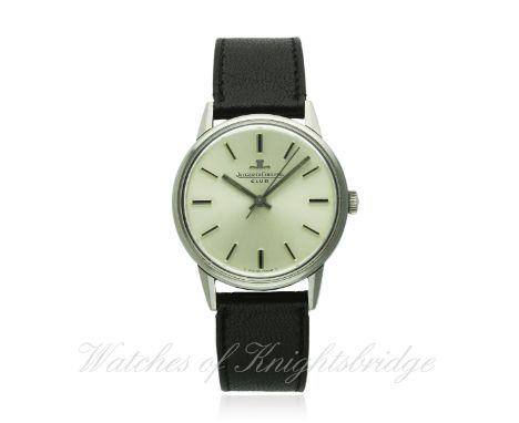 A GENTLEMAN'S STAINLESS STEEL JAEGER LECOULTRE CLUB WRIST WATCH CIRCA 1970
D: Silver dial with black inlaid silver batons. M: