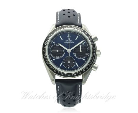 A GENTLEMAN'S STAINLESS STEEL OMEGA SPEEDMASTER RACING CO AXIAL CHRONOMETER CHRONOGRAPH WRIST WATCH CIRCA 2012
D: Blue dial w