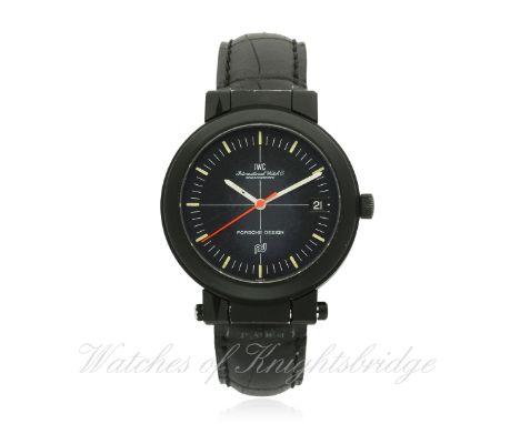 A GENTLEMAN'S PVD COATED TITANIUM IWC PORSCHE DESIGN COMPASS WATCH CIRCA 1980s
D: Black cross hair dial with luminous markers