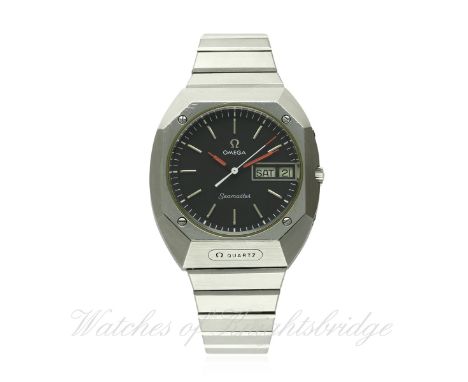 A GENTLEMAN'S STAINLESS STEEL OMEGA SEAMASTER QUARTZ BRACELET WATCH CIRCA 1977, REF. 196.0054 / 396.0840 SP
D: Black dial wit