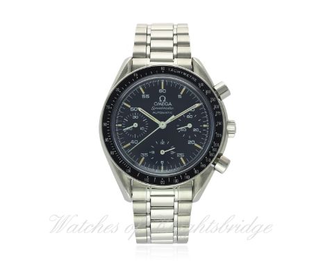 A GENTLEMAN'S STAINLESS STEEL OMEGA SPEEDMASTER AUTOMATIC CHRONOGRAPH BRACELET WATCH CIRCA 1990s, REF. ST 175 0082
D: Black d