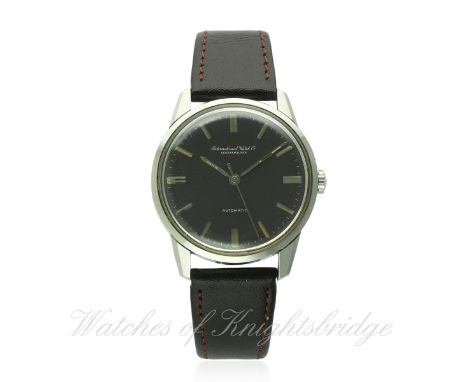 A GENTLEMAN'S STAINLESS STEEL IWC AUTOMATIC WRIST WATCH CIRCA 1960s, REF. 810 A
D: Grey dial with silver batons. M: Automatic