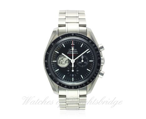 A RARE GENTLEMAN'S STAINLESS STEEL OMEGA SPEEDMASTER PROFESSIONAL APOLLO 11 40TH ANNIVERSARY CHRONOGRAPH BRACELET WATCH DATED