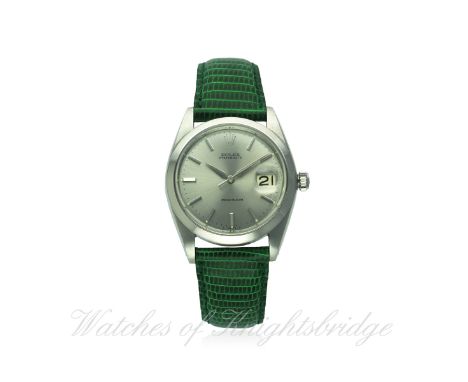 A GENTLEMAN'S STAINLESS STEEL ROLEX OYSTERDATE PRECISION WRIST WATCH CIRCA 1965, REF. 6694
D: Grey dial with silver batons & 