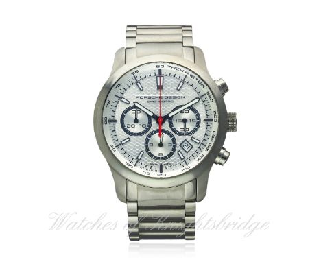 A GENTLEMAN'S TITANIUM PORSCHE DESIGN DASHBOARD CHRONOGRAPH BRACELET WATCH CIRCA 2012, REF. P 6612
D: Silver dial with lumino
