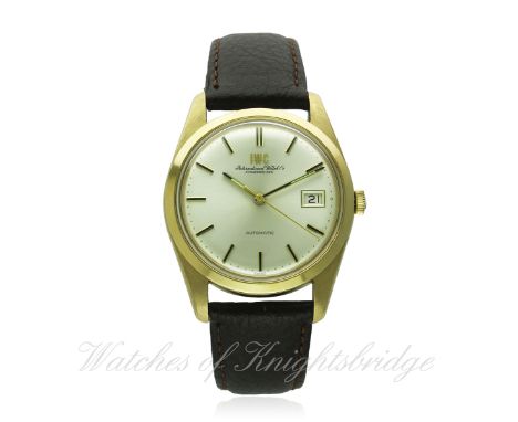 A RARE GENTLEMAN'S 18K SOLID GOLD IWC AUTOMATIC WRIST WATCH DATED 1975, REF. 817A WITH BOX & PAPERS
D: Silver dial with black