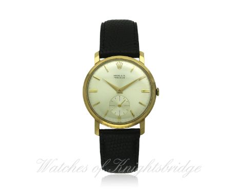 A GENTLEMAN'S 9CT SOLID GOLD ROLEX PRECISION WRIST WATCH CIRCA 1970
D: Silver dial with gilt batons & dauphine hands, subsidi