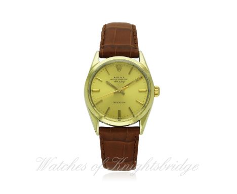 A GENTLEMAN'S GOLD CAPPED ROLEX OYSTER PERPETUAL AIR KING PRECISION WRIST WATCH CIRCA 1978, REF. 5520
D: Champagne dial with 