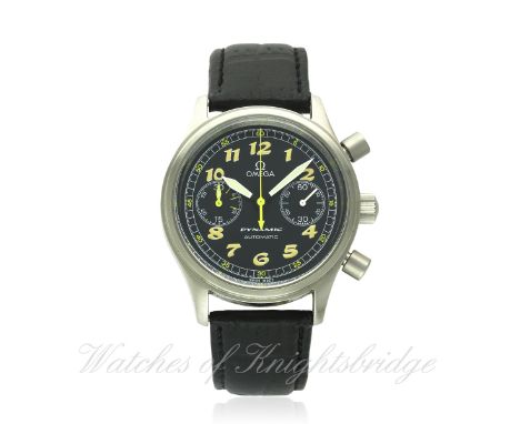A GENTLEMAN'S STAINLESS STEEL OMEGA DYNAMIC AUTOMATIC CHRONOGRAPH WRIST WATCH CIRCA 1996, REF. 175.0310 WITH OMEGA BOX
D: Bla