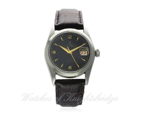 A GENTLEMAN'S STAINLESS STEEL ROLEX TUDOR PRINCE OYSTERDATE 34 WRIST WATCH CIRCA 1950s, REF. 7914 WITH "ROULETTE" DATE
D: Bla