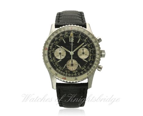 A GENTLEMAN'S STAINLESS STEEL BREITLING NAVITIMER CHRONOGRAPH WRIST WATCH CIRCA 1960s, REF. 806
D: Black dial with applied ma