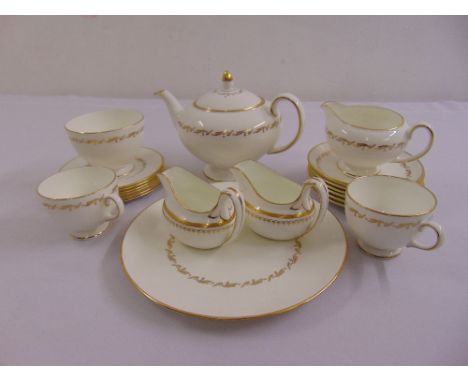 Wedgwood tea service Golden Fleece pattern to include teapot, milk jug, sugar bowl, cake plate, cups, saucers and plates (20)