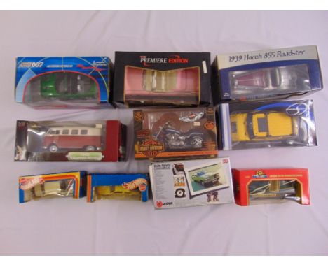 A quantity of 1:18 and 1:25 diecast to include Burago, Maisto and Mattel all in original packaging (10)