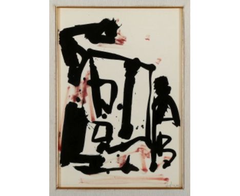Vedova Emilio. Spagna 2. 1974 Dipinto in rosso su base serigrafica su carta, mm 350×250. Firmato e datato a matita 'Vedova 74
